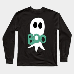 Cute Halloween ghost cartoon with BOO text Long Sleeve T-Shirt